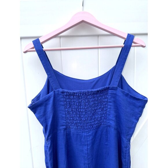 💙CYNTHIA ROWLEY Womens 8 Blue 100% Linen Wide Leg Boho CottageCore Y2K Jumpsuit - Picture 3 of 8